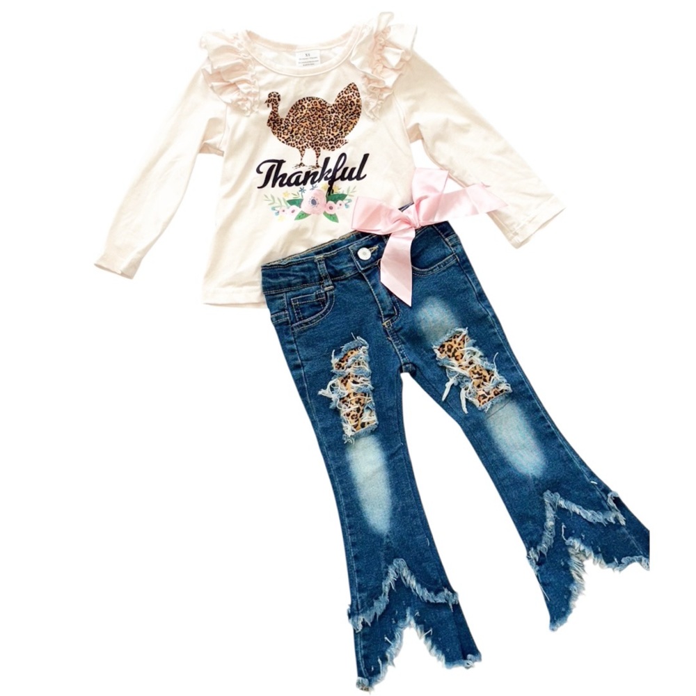 Kids Denim Set with Leopard Details